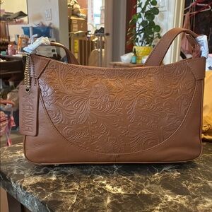 Anna Anuschka Brown Embossed Shoulder Bag